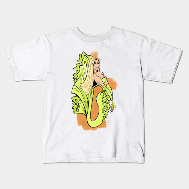 Blonde neon green mermaid Kids T-Shirt by Vikki.Look